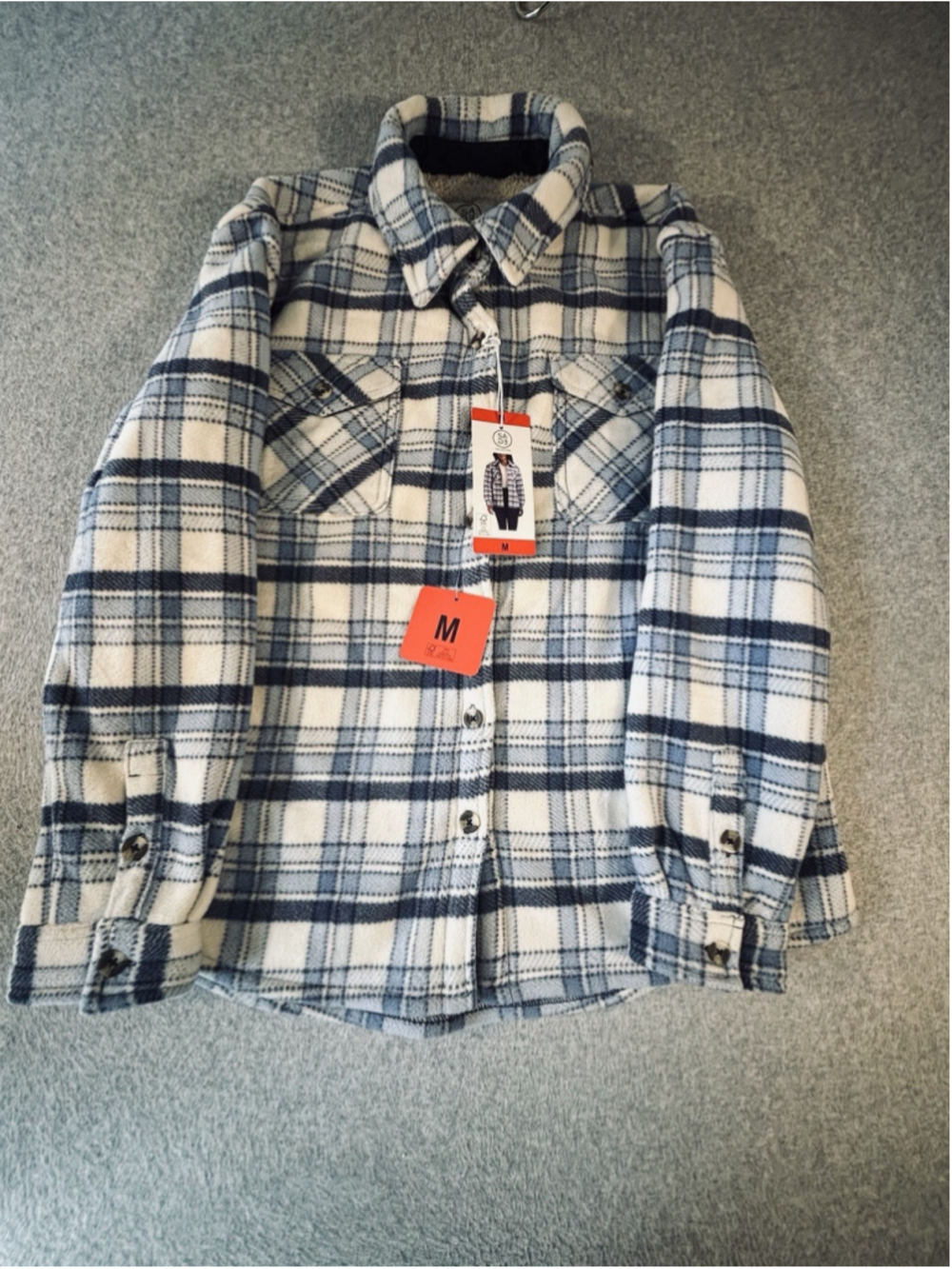 Sage Collective Womens M Blue White Plaid Sherpa Lined Fleece Shacket NWT